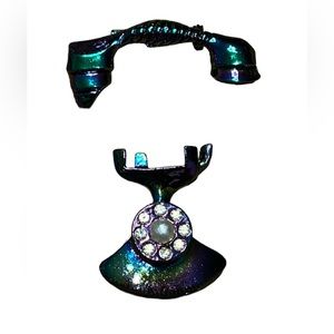 Old Fashioned Telephone Purple Iridescent Double  Brooches